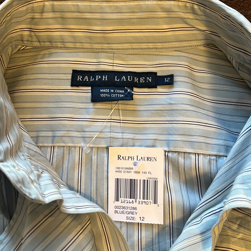 Ralph Lauren BLUE GREY RUFFLE SHIRT BLOUSE NWT - Picture 4 of 8